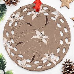 Star Flower Floral Grey Leaf Ornament (round Filigree) by Mariart