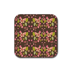 Floral Pattern Rubber Coaster (square)  by Valentinaart