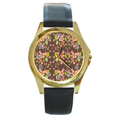 Floral Pattern Round Gold Metal Watch by Valentinaart