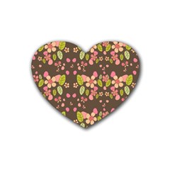 Floral Pattern Rubber Coaster (heart)  by Valentinaart