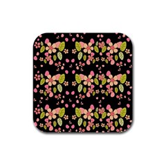 Floral Pattern Rubber Square Coaster (4 Pack)  by Valentinaart