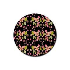 Floral Pattern Rubber Coaster (round)  by Valentinaart