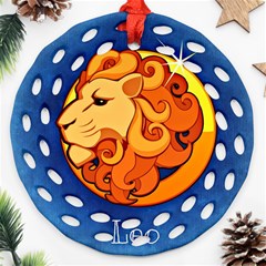 Zodiac Leo Round Filigree Ornament (two Sides) by Mariart