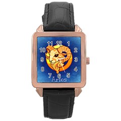 Zodiac Aries Rose Gold Leather Watch  by Mariart