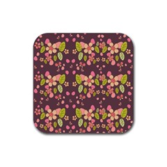 Floral Pattern Rubber Coaster (square)  by Valentinaart