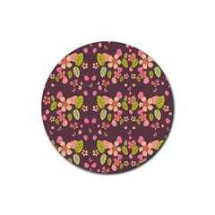 Floral Pattern Rubber Coaster (round)  by Valentinaart