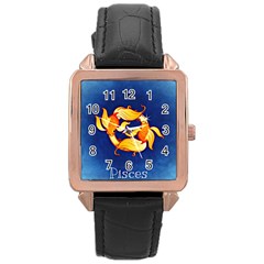 Zodiac Pisces Rose Gold Leather Watch  by Mariart