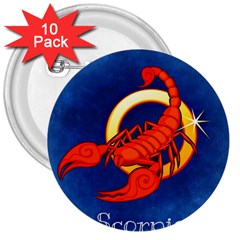 Zodiac Scorpio 3  Buttons (10 Pack)  by Mariart