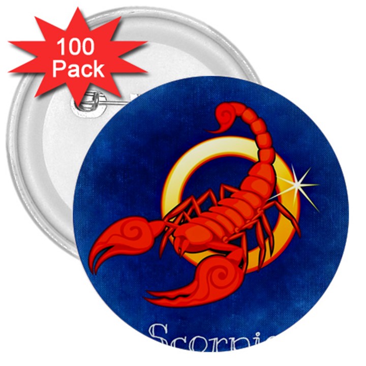 Zodiac Scorpio 3  Buttons (100 pack) 