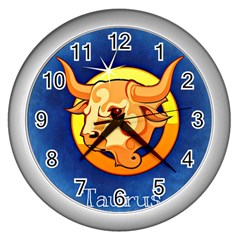 Zodiac Taurus Wall Clocks (silver)  by Mariart