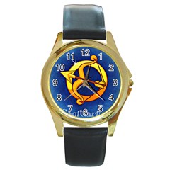 Zodiac Sagittarius Round Gold Metal Watch by Mariart