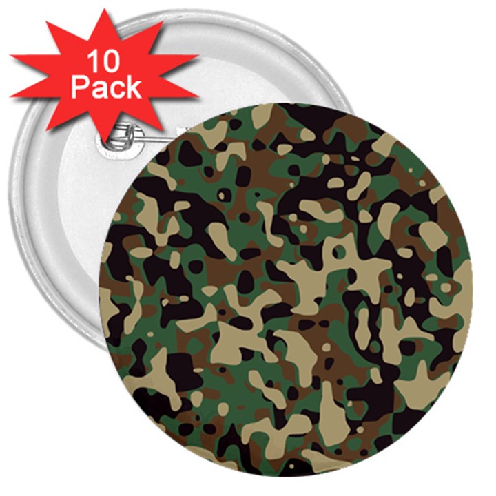 Army Camouflage 3  Buttons (10 pack) 