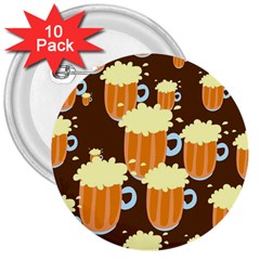 A Fun Cartoon Frothy Beer Tiling Pattern 3  Buttons (10 Pack)  by Nexatart