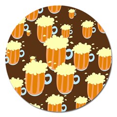 A Fun Cartoon Frothy Beer Tiling Pattern Magnet 5  (round) by Nexatart