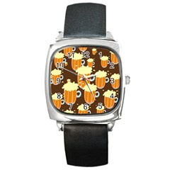 A Fun Cartoon Frothy Beer Tiling Pattern Square Metal Watch by Nexatart