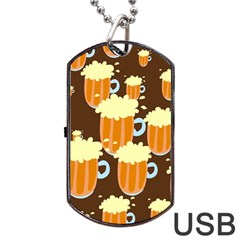 A Fun Cartoon Frothy Beer Tiling Pattern Dog Tag Usb Flash (two Sides) by Nexatart