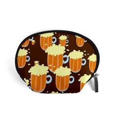 A Fun Cartoon Frothy Beer Tiling Pattern Accessory Pouches (small)  by Nexatart