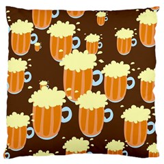 A Fun Cartoon Frothy Beer Tiling Pattern Large Flano Cushion Case (two Sides) by Nexatart