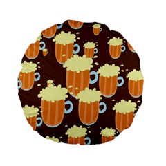 A Fun Cartoon Frothy Beer Tiling Pattern Standard 15  Premium Flano Round Cushions by Nexatart