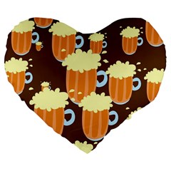 A Fun Cartoon Frothy Beer Tiling Pattern Large 19  Premium Flano Heart Shape Cushions by Nexatart