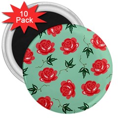 Red Floral Roses Pattern Wallpaper Background Seamless Illustration 3  Magnets (10 Pack)  by Nexatart