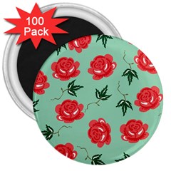 Red Floral Roses Pattern Wallpaper Background Seamless Illustration 3  Magnets (100 Pack) by Nexatart