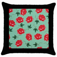 Red Floral Roses Pattern Wallpaper Background Seamless Illustration Throw Pillow Case (black) by Nexatart