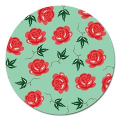 Red Floral Roses Pattern Wallpaper Background Seamless Illustration Magnet 5  (round) by Nexatart