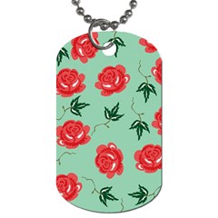 Red Floral Roses Pattern Wallpaper Background Seamless Illustration Dog Tag (one Side) by Nexatart