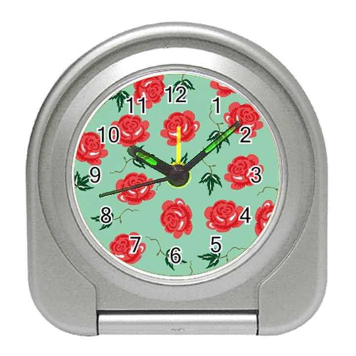 Red Floral Roses Pattern Wallpaper Background Seamless Illustration Travel Alarm Clocks