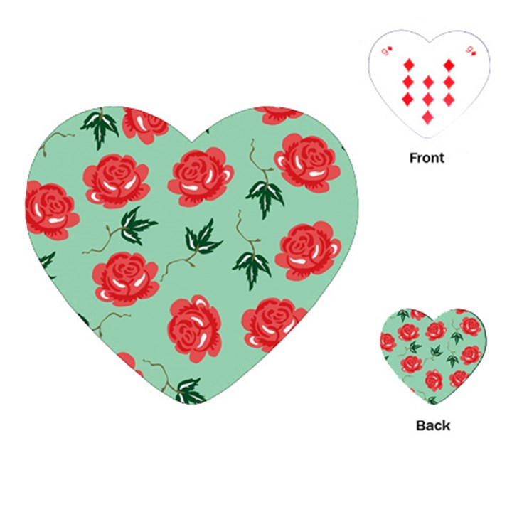 Red Floral Roses Pattern Wallpaper Background Seamless Illustration Playing Cards (Heart) 