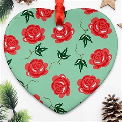 Red Floral Roses Pattern Wallpaper Background Seamless Illustration Heart Ornament (two Sides) by Nexatart