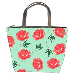 Red Floral Roses Pattern Wallpaper Background Seamless Illustration Bucket Bags by Nexatart