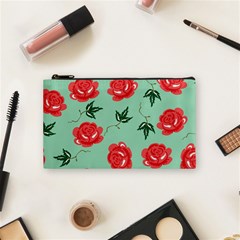 Red Floral Roses Pattern Wallpaper Background Seamless Illustration Cosmetic Bag (small)  by Nexatart