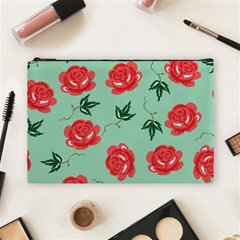 Red Floral Roses Pattern Wallpaper Background Seamless Illustration Cosmetic Bag (large)  by Nexatart