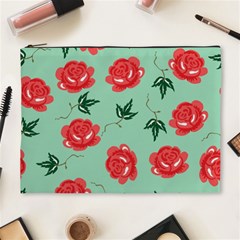 Red Floral Roses Pattern Wallpaper Background Seamless Illustration Cosmetic Bag (xl) by Nexatart