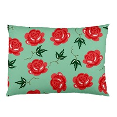 Red Floral Roses Pattern Wallpaper Background Seamless Illustration Pillow Case (two Sides) by Nexatart