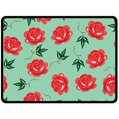 Red Floral Roses Pattern Wallpaper Background Seamless Illustration Double Sided Fleece Blanket (large)  by Nexatart