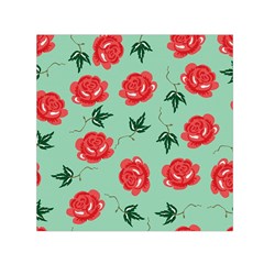 Red Floral Roses Pattern Wallpaper Background Seamless Illustration Small Satin Scarf (square) by Nexatart