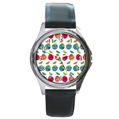 Watercolor Floral Roses Pattern Round Metal Watch by Nexatart