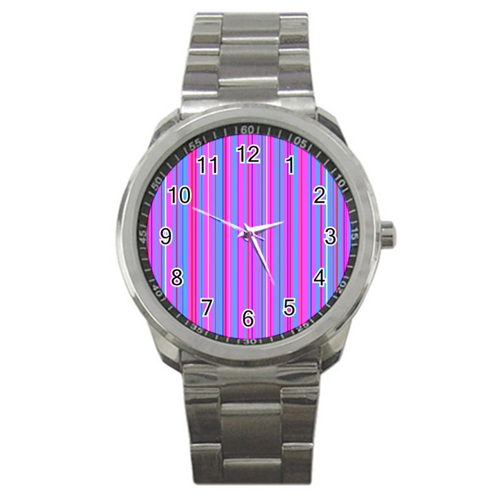 Blue And Pink Stripes Sport Metal Watch