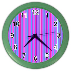 Blue And Pink Stripes Color Wall Clocks by Nexatart