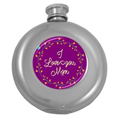 Happy Mothers Day Celebration I Love You Mom Round Hip Flask (5 Oz) by Nexatart