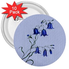 Floral Blue Bluebell Flowers Watercolor Painting 3  Buttons (10 Pack)  by Nexatart