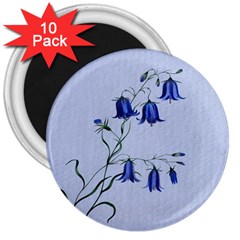 Floral Blue Bluebell Flowers Watercolor Painting 3  Magnets (10 Pack)  by Nexatart