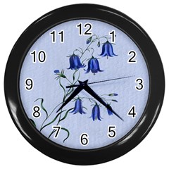 Floral Blue Bluebell Flowers Watercolor Painting Wall Clocks (black) by Nexatart