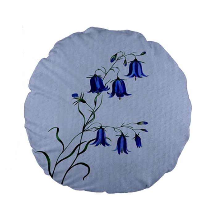 Floral Blue Bluebell Flowers Watercolor Painting Standard 15  Premium Flano Round Cushions