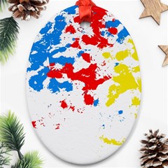 Paint Splatter Digitally Created Blue Red And Yellow Splattering Of Paint On A White Background Ornament (oval)