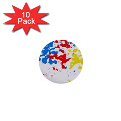 Paint Splatter Digitally Created Blue Red And Yellow Splattering Of Paint On A White Background 1  Mini Buttons (10 Pack)  by Nexatart