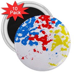 Paint Splatter Digitally Created Blue Red And Yellow Splattering Of Paint On A White Background 3  Magnets (10 Pack)  by Nexatart